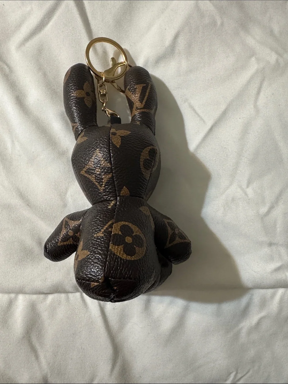 Fashion Jewelry Brown Monogram Bunny Keychain with Rhinestone Accents